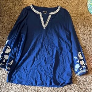 Navy Blue Embroidered Women's Top